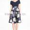 2016 Latest Design A-Line Short Sleeve Dress With Plant Printed