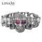 21CM Cool Skull Red CZ Stone Silver Bracelet For Men