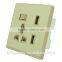 British Standard Golden Aluminum Panel 13A Switch Socket With Doubke Usb Wall Socket