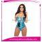Women's Embroidered Blue Montage Overbust Corsets Waist Trainer