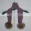 Myfur Classic Ribbed Pattern Knit Scarf for Kids with Two Big Size Natural Raccoon Fur Pom Poms