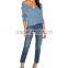 Blue plain custom v-neck sweater for women pullover sweater dress