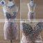 2014 Top quality sheer nude short sequin prom dresses with colorful beaded