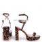 Women beautiful fancy leopard print design high block heels platform crossover double ankle strap sandals ladies shoes