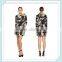 Lady's silk crepe de chin digital printed long sleeve fashion dress