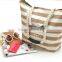 wholesale crossstripe canvas beach tote bag;Banded Striped Beach Town Tote Bag with Rope Handles