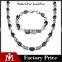 Yiwu Factory Stainless Steel Mens Jewelry Sets Two Tone Chain Necklace Black Vintage Bracelet