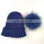Myfur Winter Warm Couple Hat With Genuine Raccoon Fur Bobble Knit Hat