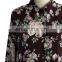 women Retro Flowers Tunic in Burgundy Chiffon long blouse