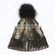 Adult hair ball pure color bronzing fine striped knit autumn and winter warm fashion cap