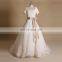 Graceful classical beauty style A-line square neck lace and beads satin wedding dress with short sleeve