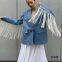 New American retro blue design with tassel loose jacket and suit top