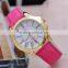 Golden Case Women Top Quality Leather Strap Dress Watch with 5 Colors