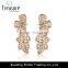 Hot sale Jewelry golden alloy hollow crystal flower stud long women earrings jewelry for bride