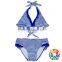 Wholesale Cheap Adult Women Swimsuit Blue White Stripe Bikini Set