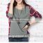 Wholesale cheap price Autumn WOMEN two tone ROUND NECK long sleeve loose winter top blouse