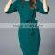 Green Tie Waist Pockets Sheath Dress Polyester Spandex Short Half Sleeve Casual Plain Lady Dress