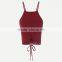 Polyester Lace Up Tank Top hollow stretchable Solid wine red Size:Free Size Sold By PC