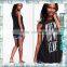 Latest Design Girls Words Printed Round Neck Sleeveless Grey Cotton Tank T Shirt