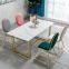 Modern marble top golden chrome leg long dining table for restaurant