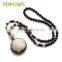 Rose and Skull Design Black Agate Beaded Quartz Necklace Pocket Watch LVK04