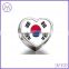 925 sterling silver Spain flag heart metal photo beads for charms bracelet