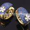 Hot Rectangle Pendant Flower Decor Blue Crystals CZ Small Fashion Jewelry Set