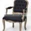 French /European style with Black flower or blue and white Fabric Solid OAK Carved Arm chair/Living chair (CH-923-OAK )