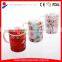 high quality white ceramic coffee mug with print and lid