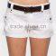 summer nice design women white belted linen shorts wholesale