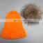 Fur pom pom raccoon animal fur knit hats girl bobble hats wholesale