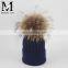 Top Quality Big Fur Pom Pom Kids Hats Raccoon Fur Balls Baby Knitted Hat