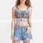 New Sexy Summer Blue A - line Cutout Knot - Front Floral Romper Women