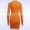 Custom Knitted Women Zipped Long-sleeved Hip Sweater Bodycon Causal Dress