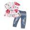 Kids Girls Floral long Short Sleeve Ruffle Blouse + kids Ripped Jeans Baby Clothing Set outfits 0-4years