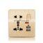 EU Standard Outlet Panel, 5V 2.1A Dual USB Charger Port, Switch Control 13A Global Universal 5 Hole USB Wall Power Socket