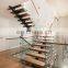 L-shaped Stairway Morden Tempered Glass/Solid Wood Tread Steps Deluxe Customized Staircase