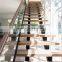 Wood Straight Staircase For Tempered Glass Railing