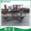 Outdoor picnic table, plastic wood and galvanized steel base, wood and stone dining table