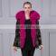 Hot Pink Thick Part Fox Fur Trimmed Luxury Ladies Fashion Short Parka