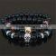 kjl-cst5 New design charm gold/silver skull head men bracelet natural 8mm matte grind stone beads women bracelet as a gift