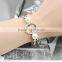 Girls Fashion Alloy Metal Bangle Center Luxury Big Nature Stone Side Black Painted Small Flower Pearl Bangle Bracelets Jewelry