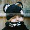 Fashionable design cartoon custom kidz knitted beanie winter hat with scarf