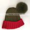 Myfur Detachable Real Soft Fox Fur Bobble Knitting Hat Winter Cap