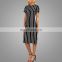 elegant white and black vertical striped dress short sleeves midi dress