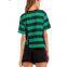Irregular Ham Short Sleeves Striped Loose Cotton Women's Top
