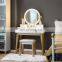 Led Light Upholstered 4 Drawer White Dressing Table With Mirror And Stool