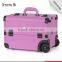 Purple professional rolling trolley makeup case with compartments for nail polishing artist