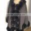 wholesale price cashmere cape with fur balls and trim