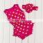 Wholesale Baby Girls Summer Clothes Romper Set With Pom Pom Gold Polka Dots Cotton Onesie